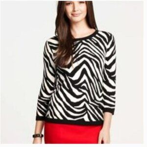 Ann Taylor Black and White Zebra Print Wool-Blend Sweater w/ Back Zip- Size M